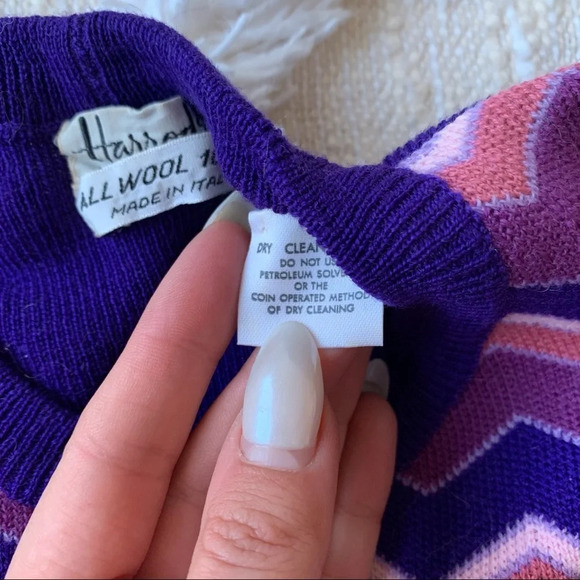 Vintage 70’s Wool Printed Sweater Harrods NWOT - Picture 3 of 5